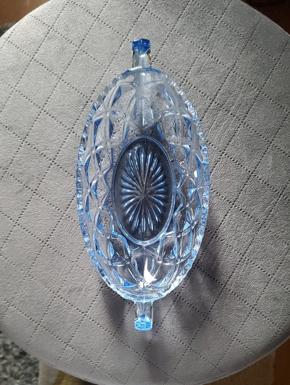 Ice Blue Diamond Cut Sawtooth Edge Relish Or Candy Dish